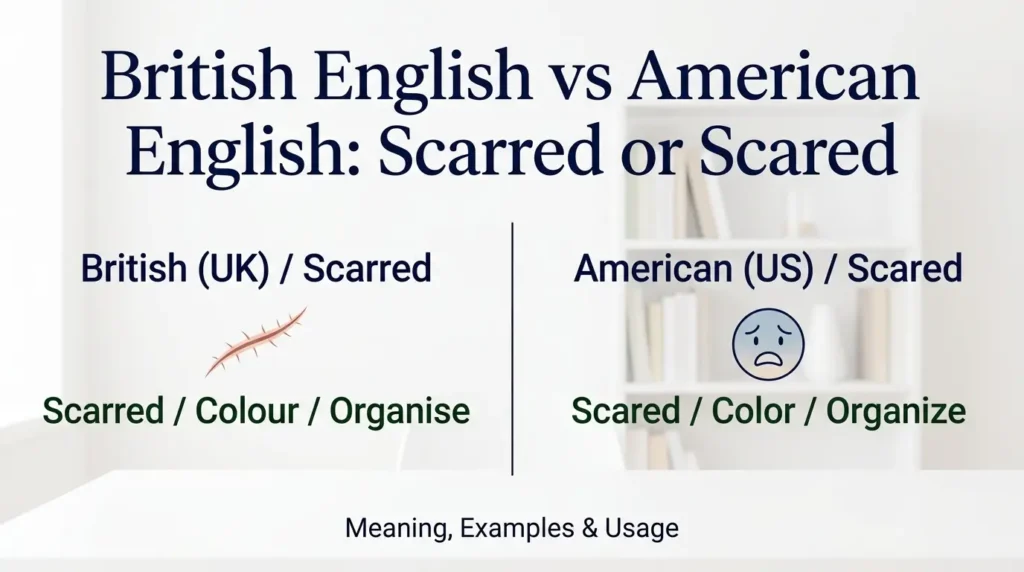 Scarred or Scared: Which Is Correct? Meaning, Spelling & Examples 2 British English vs American English Spelling scarred or scared